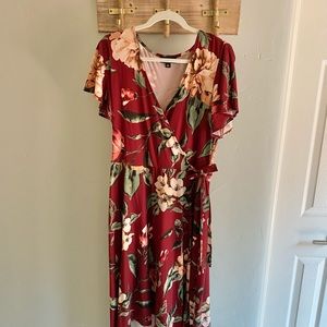 Ruby red floral print dress